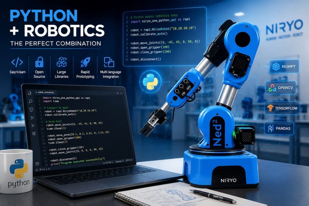 Python for robotics programming with Niryo Ned2 robotic arm — NumPy, OpenCV, TensorFlow, Pandas libraries